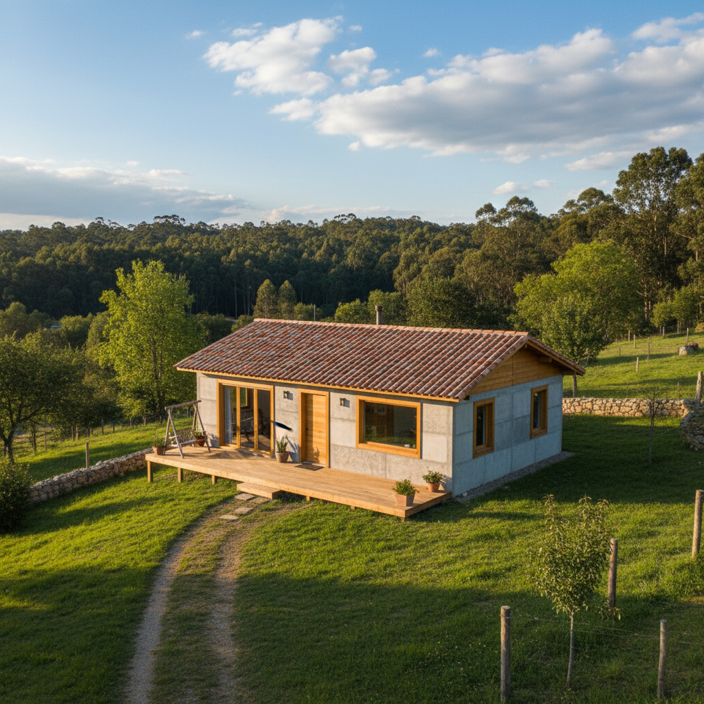 Casa prefabricada Rapicasa con techo de teja en estructura de madera